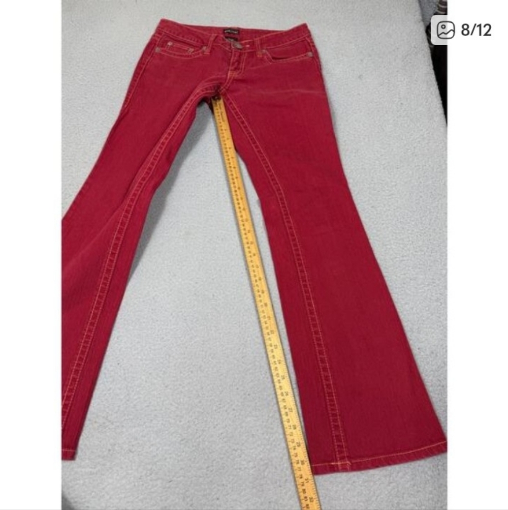 y2k Wet Seal Womens Size 5 Red Denim Jeans Low Waist Bootcut Flare - Picture 8 of 12